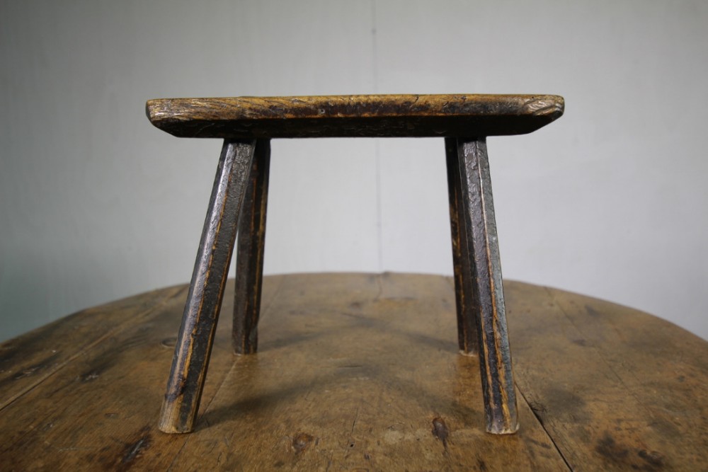 Georgian Country Antique Stool in Elm & Original Paint.