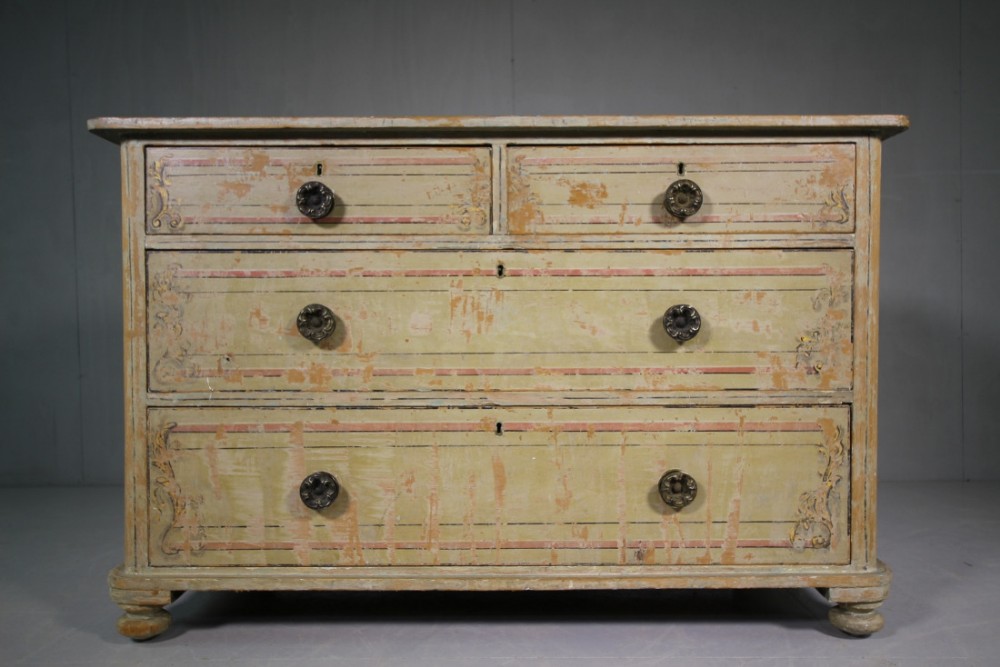 Regency Original Painted Antique Pine Chest of Drawers.