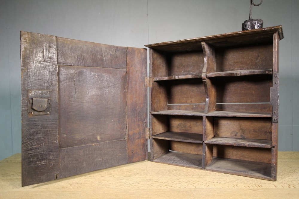 17th Century English Antique Oak Food Cupboard.
