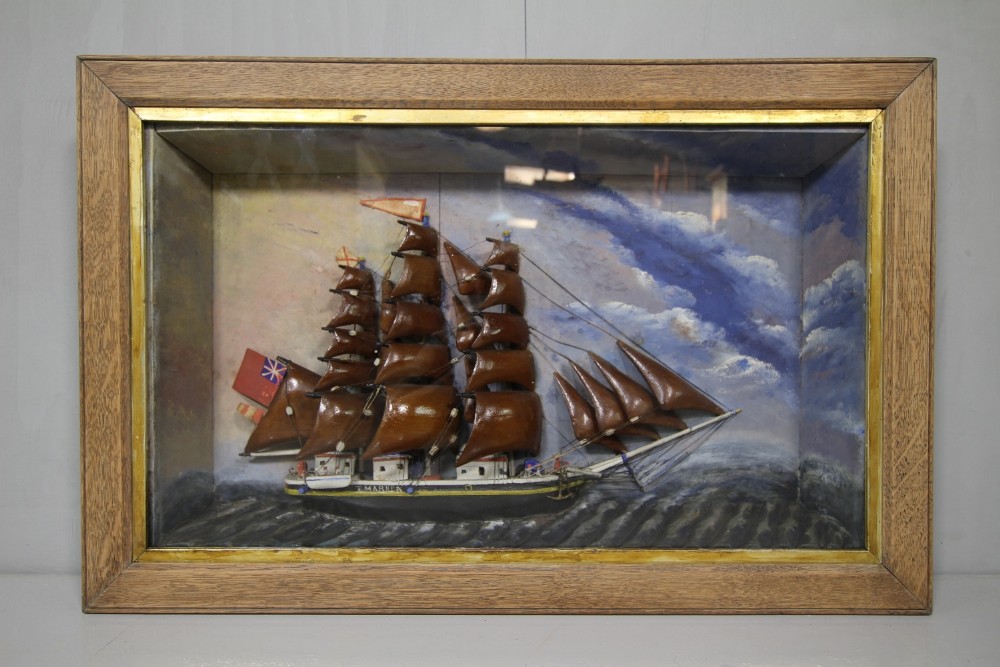 Original 19th Century English Antique Ship Diorama.