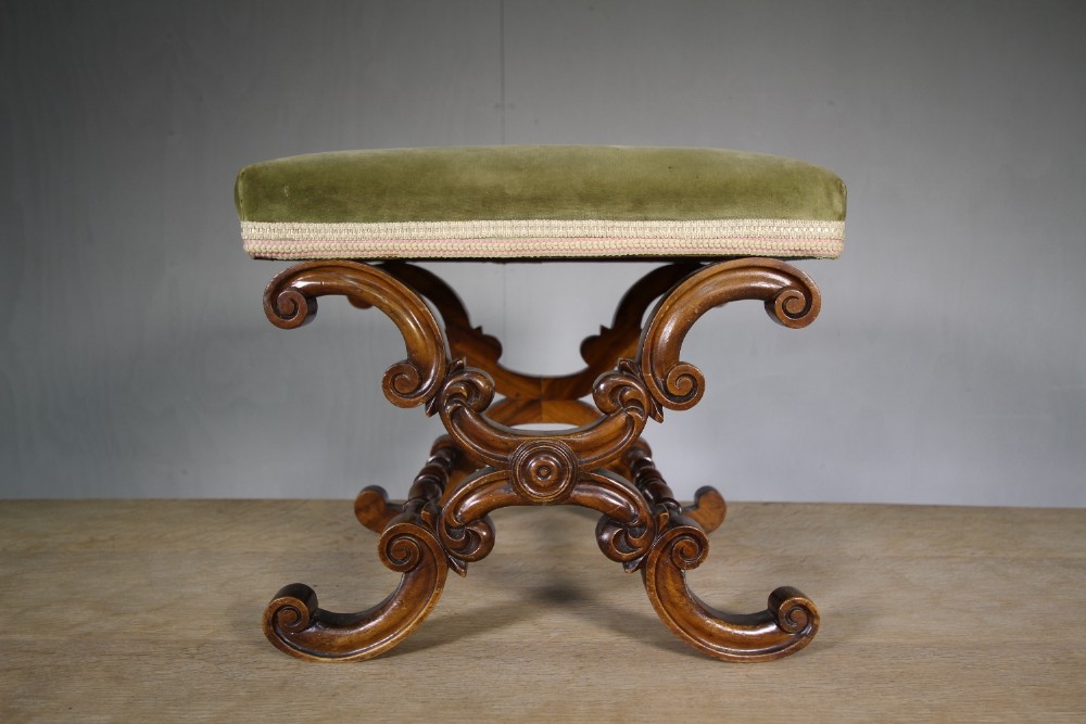 Regency Antique Rosewood X Frame Footstool