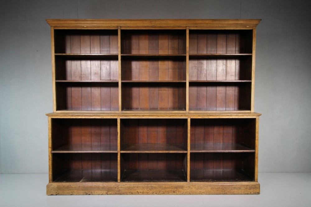 Large English Antique 19th Century Open Oak Bookcase.