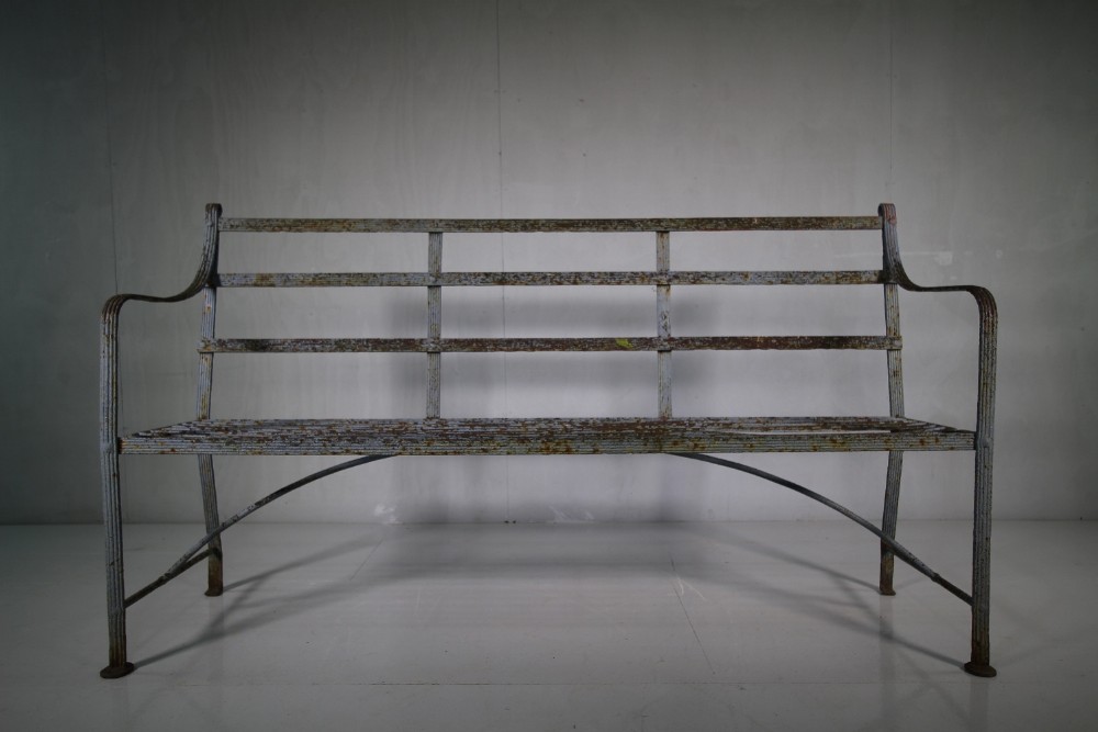Large Regency Antique Wrought Iron Garden Bench.