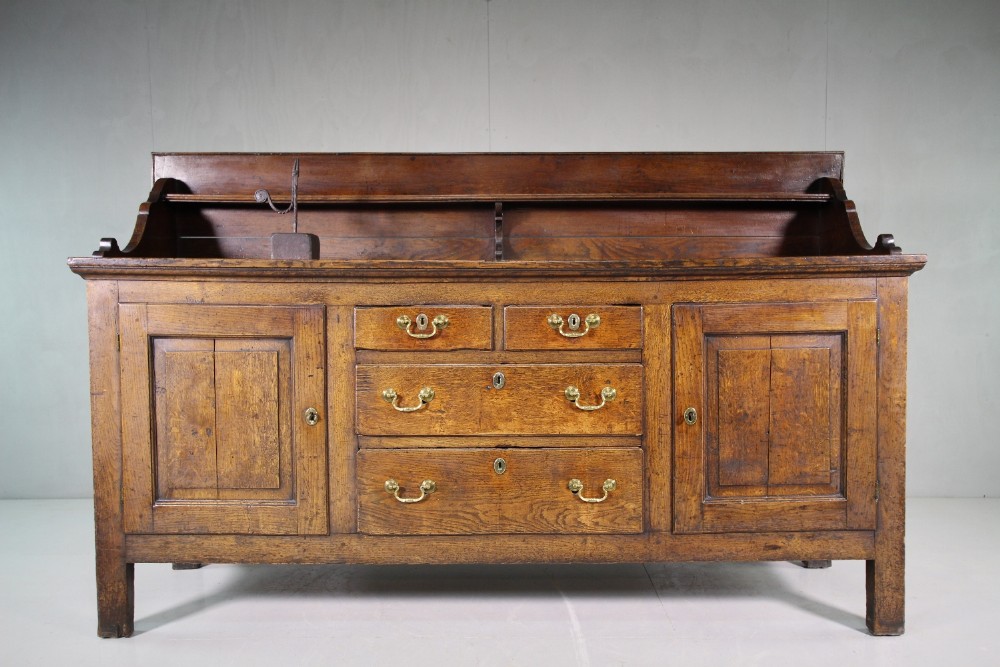 Large 18th Century Cumberland Antique Oak Dresser Base.
