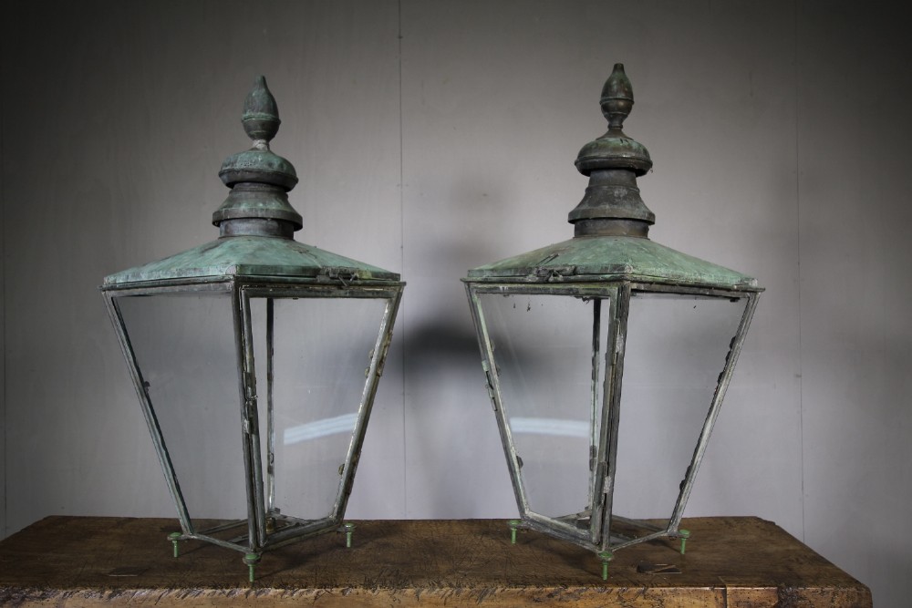 Pair of English 19th Century Antique Copper Lanterns.