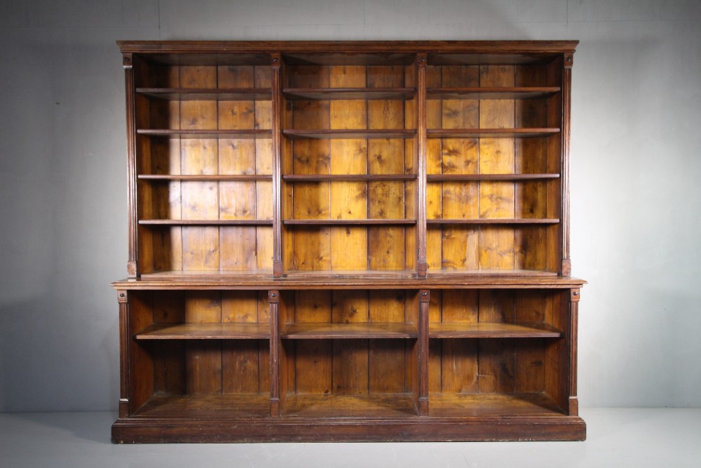 Large 19th Century English Antique Pine Open Bookcase.