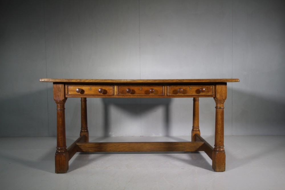 19th Century English Antique Oak Library Desk Table.