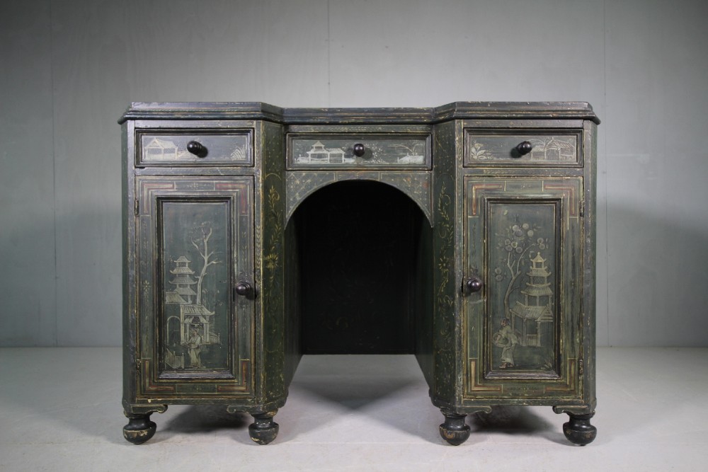 English Regency Antique Chinoiserie Painted Pine Desk.
