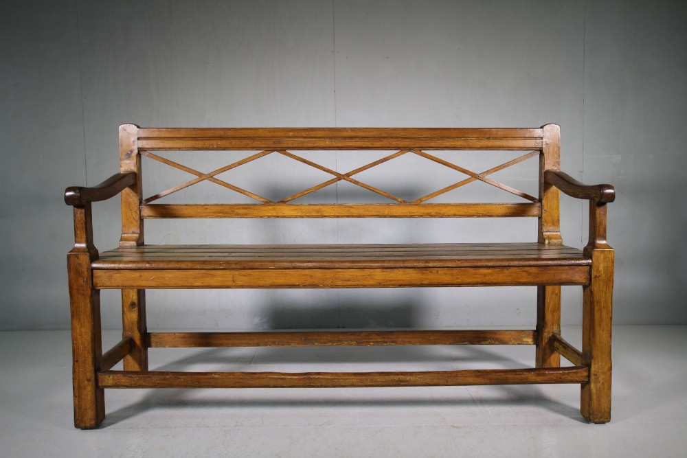 English 19th Century Antique Painted Pine Bench 