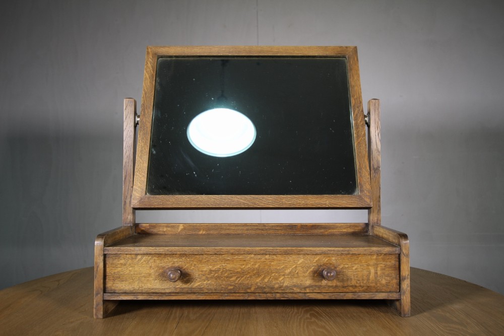 Heals of London 1920's Oak Toilet Mirror.