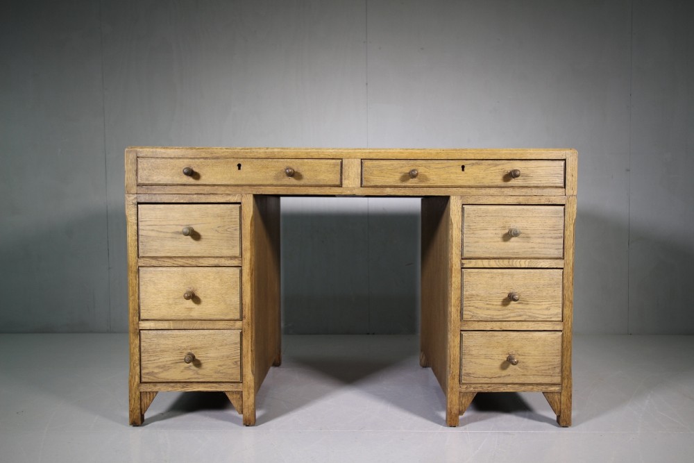 1920's English Oak Kneehole Pedestal Desk