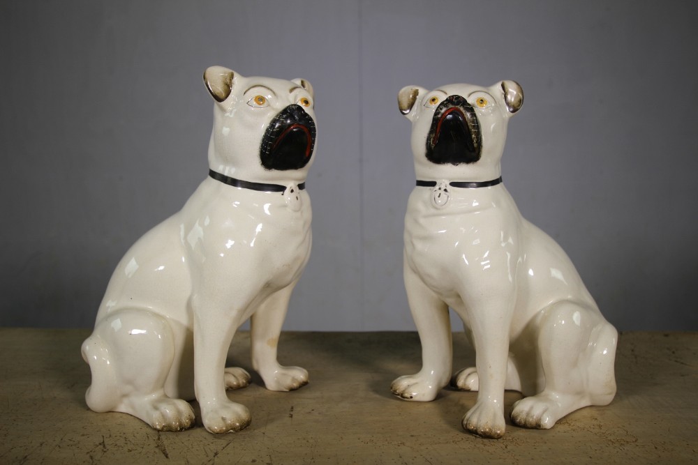 Large Pair of Antique Staffordshire Pug Dogs