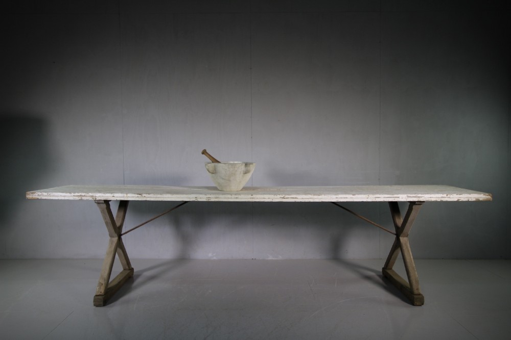 Large English Antique X Frame Tavern Dining Table x 3