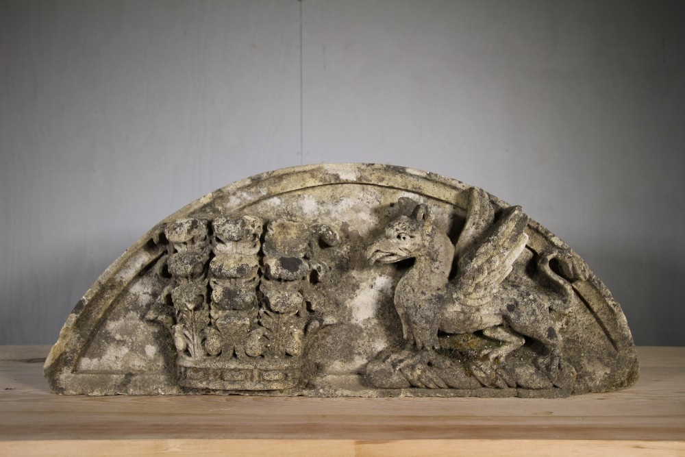 Large English 18th Century Antique Limestone Carved Overdoor