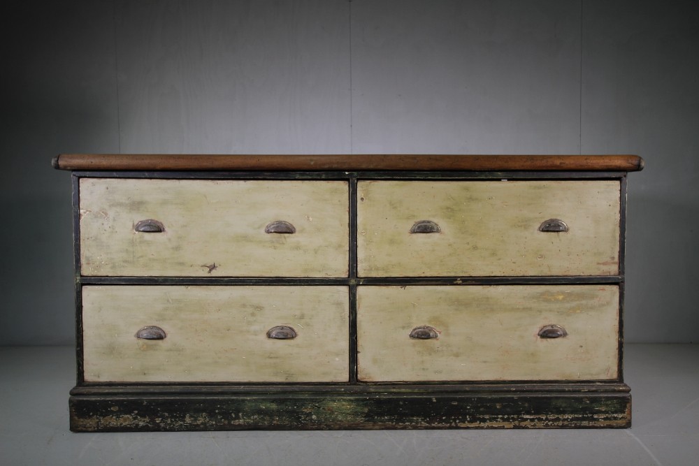 Large Original Painted Pine Antique Haberdashers Chest