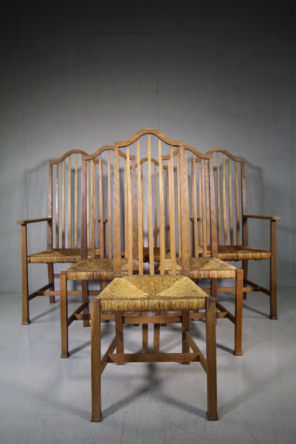 Set Of Six Liberty's Edwardian Antique Oak Dining Chairs