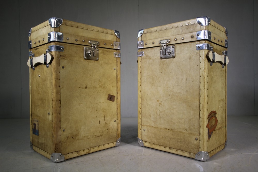 Pair of English Trunks in Antique Vellum