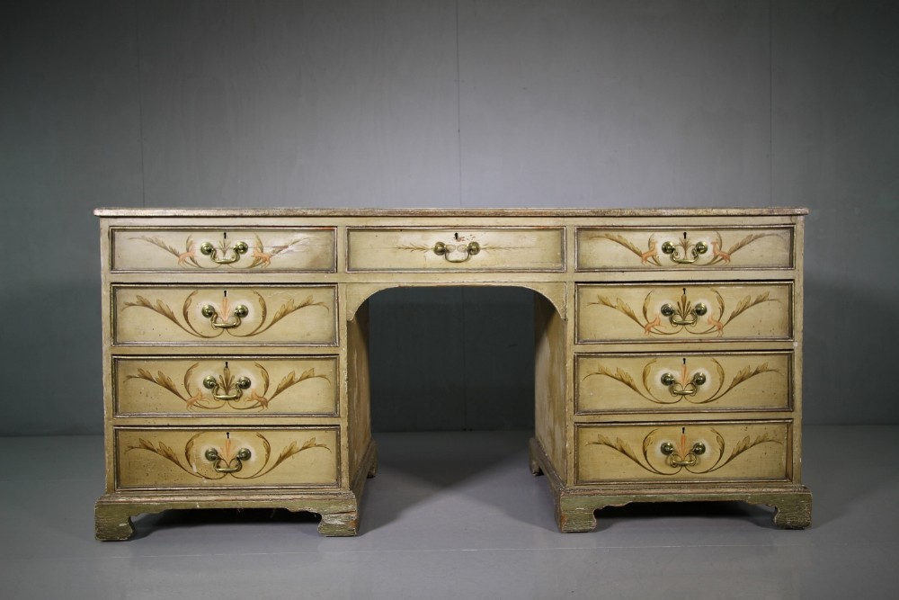 Original 19th Century English  Painted Pine Antique Large Desk 