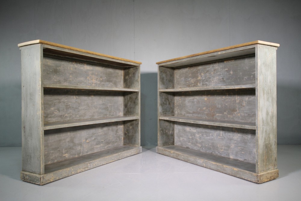 Original Pair Painted Pine 19th Century Antique Bookcases