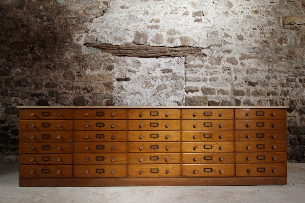 Huge Antique Bank of University Mahogany Drawers