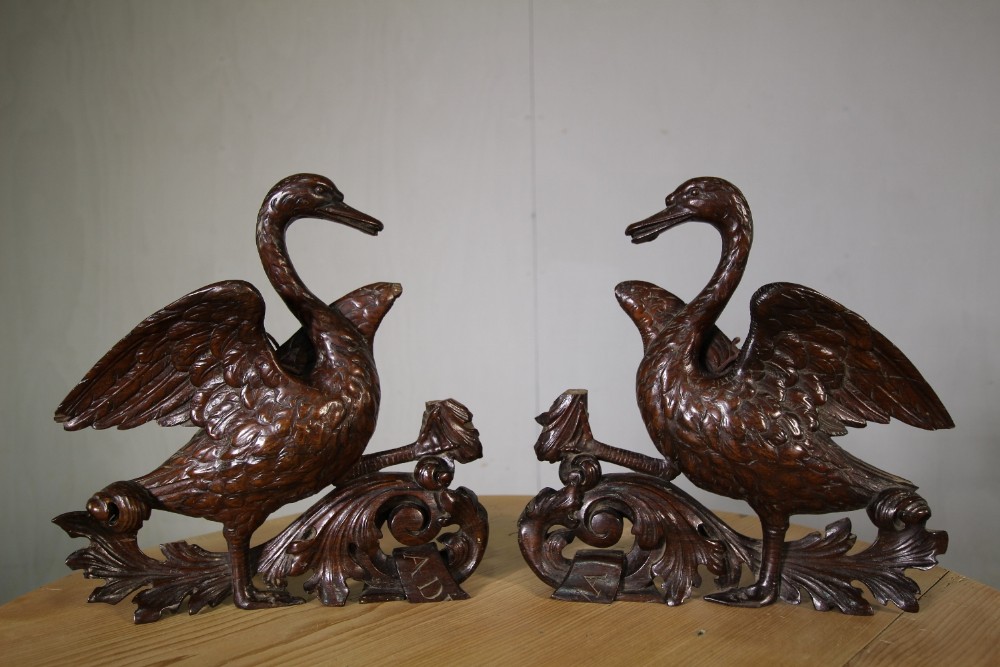 Pair of Georgian Antique Carved Swans in Rosewood