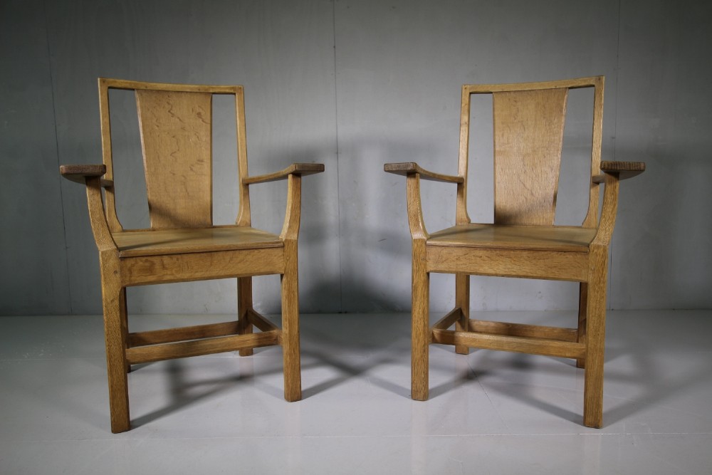 Pair of Cotswold School 1930's Oak Armchairs