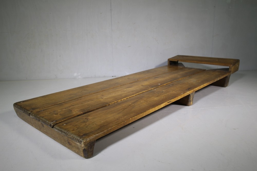 19th Century Antique Pine Prison Bed with Graffiti