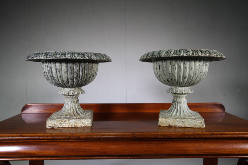 Pair of English 19th Century Antique Cast Iron Urns