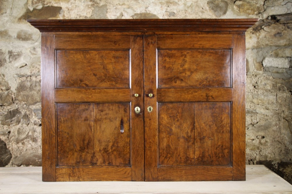 18th Century Welsh Burl Oak Antique Wall Cupboard