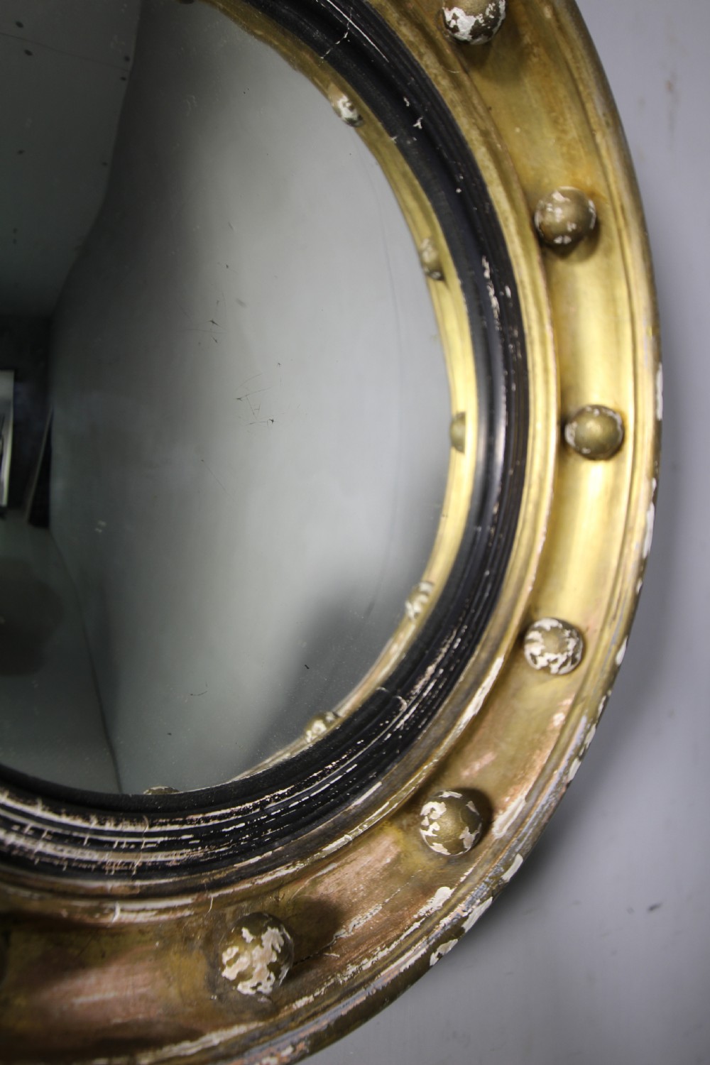 English Antique Gilt Convex Mirror View III