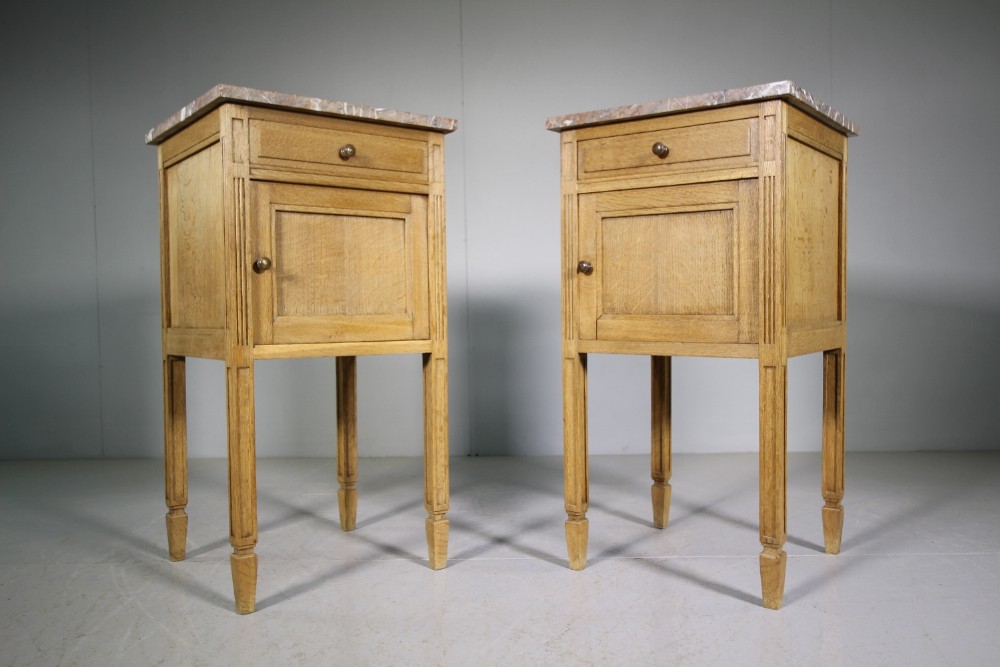 Pair of Antique Oak & Marble Bedside Cabinets