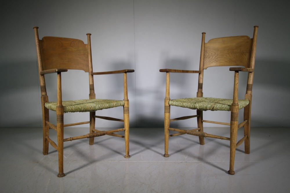 Pair of Large William Birch Antique Oak Armchairs