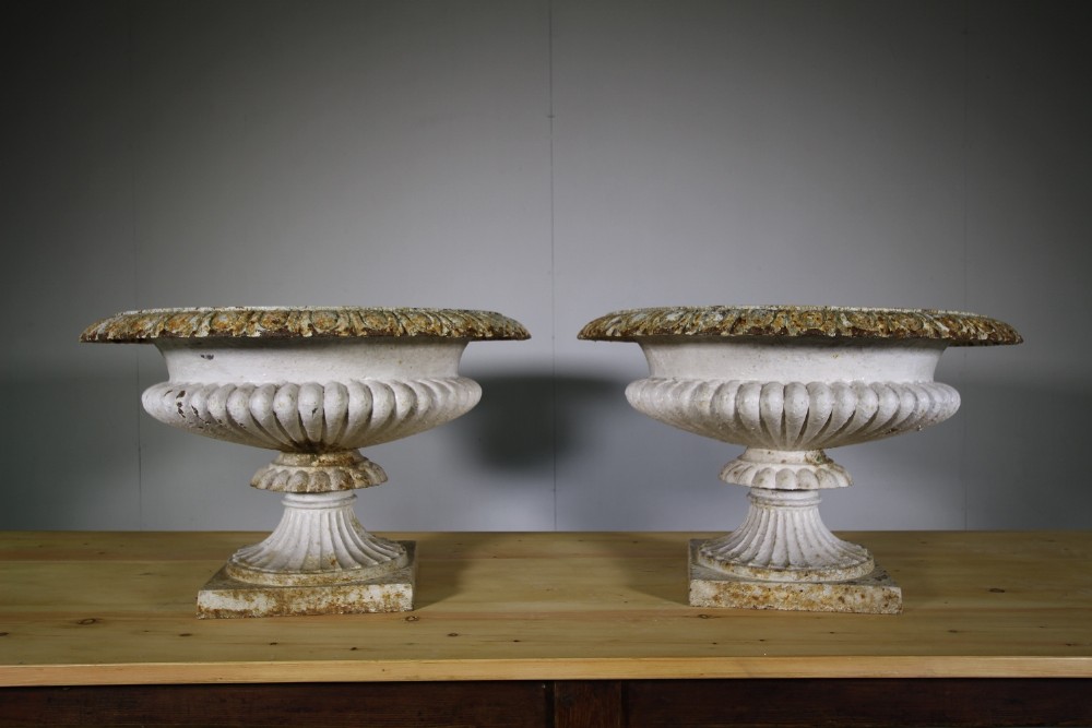 Large Pair of English 19th Century Cast Iron Garden Urns