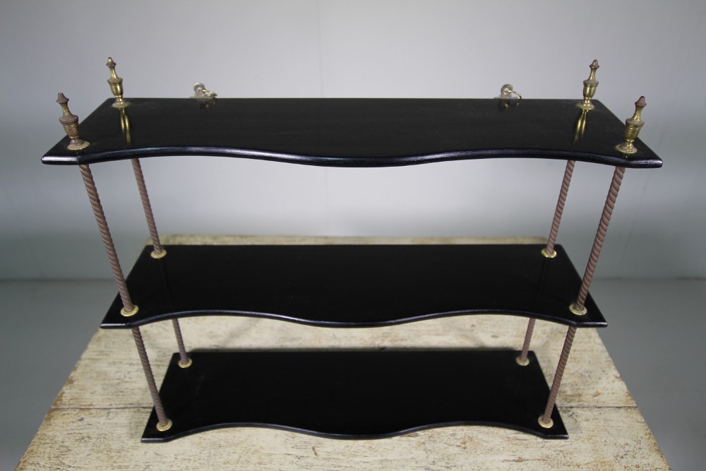 English Ebonised & Brass Antique Wall Shelf