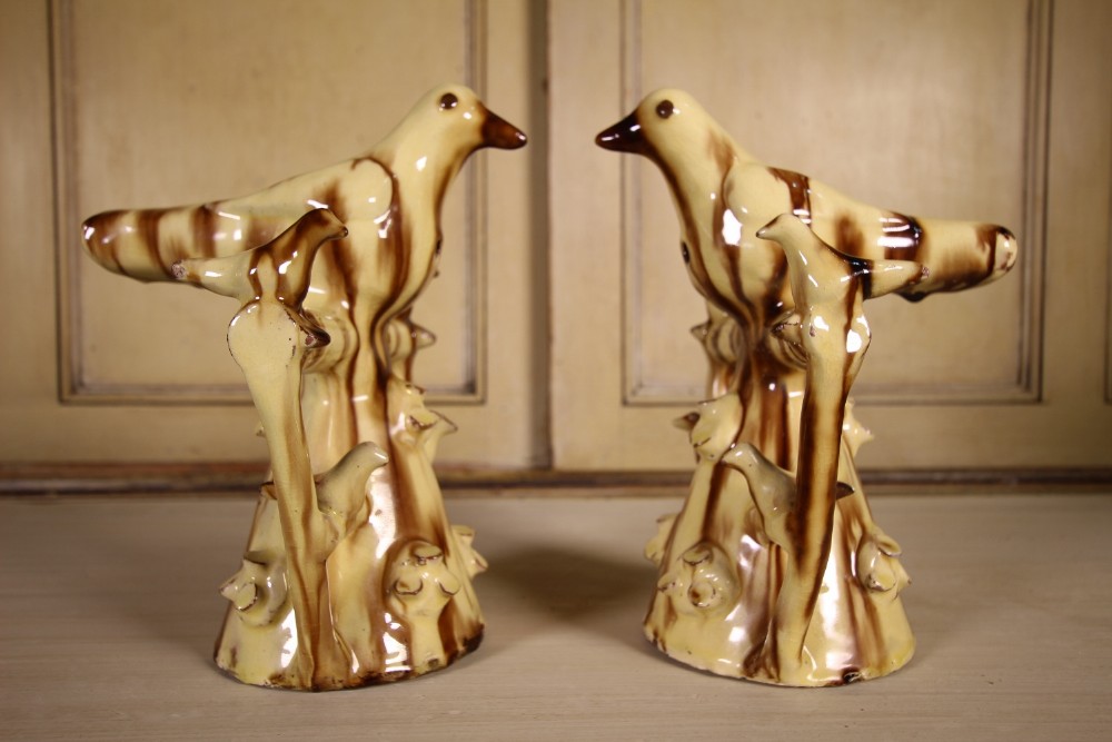 Rare Pair of Georgian Large Halifax Antique Slipware Bird Whistles