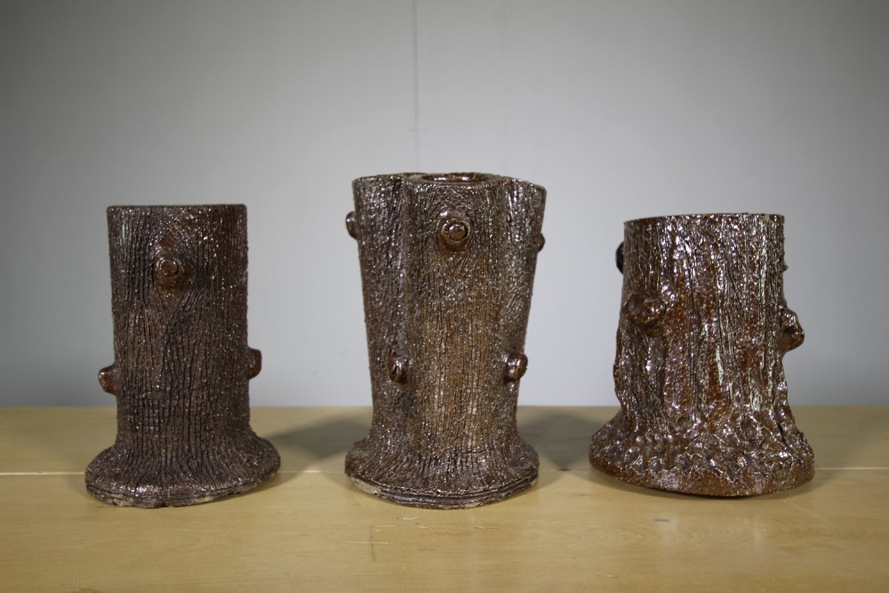 Set of Three Antique Earthenware Grotto Vases