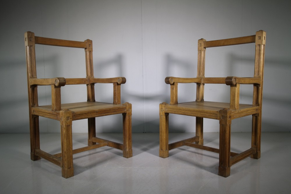 Large Pair of Edwardian Antique Oak Armchairs