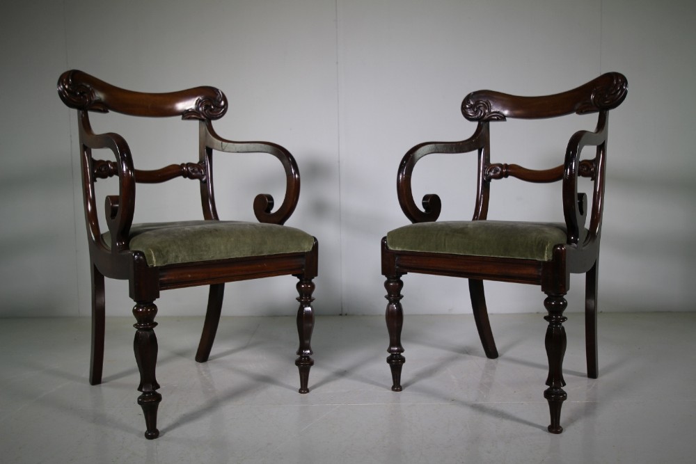 Pair of English William IV Antique Mahogany Armchairs