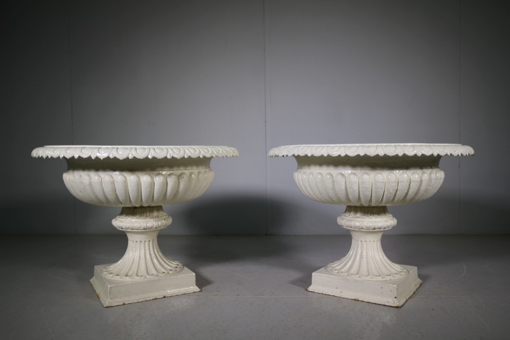 Pair of Large Scale English Antique Cast Iron Garden Urns