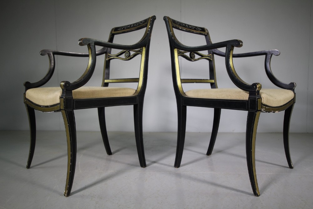 Pair of Original Painted & Gilt  Regency Antique Dining Chairs