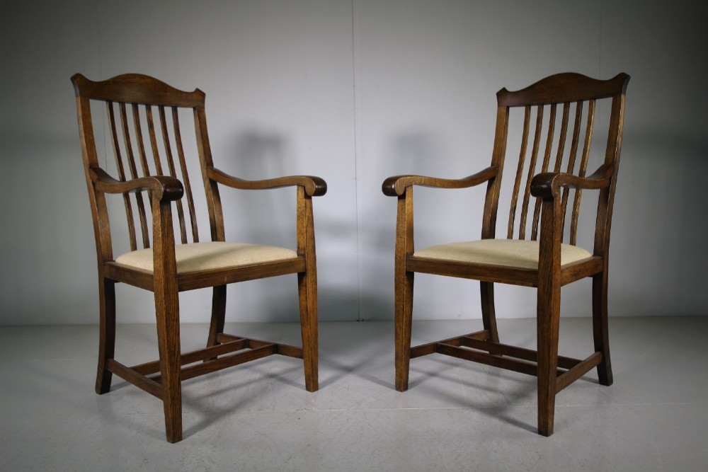Large Pair of Antique Oak Carver Dining Armchairs