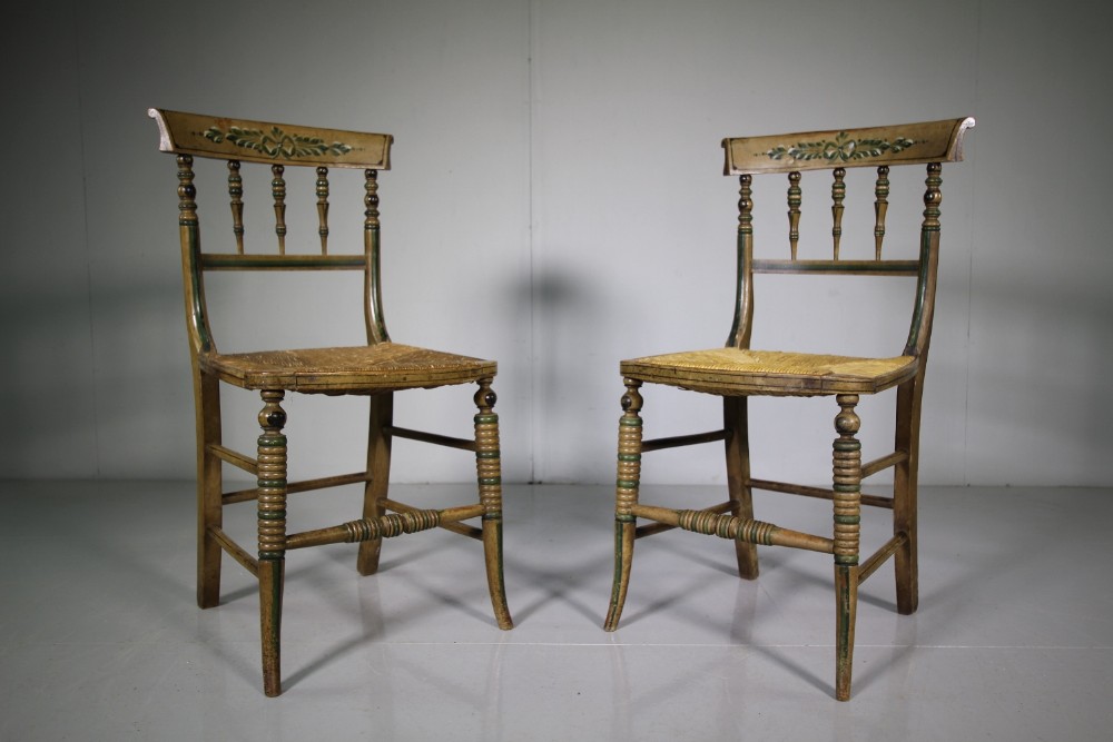 Pair of Original English Antique Painted Side Chairs