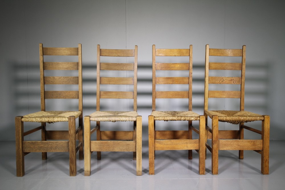 Set of Four Letchworth Heals Antique Oak Dining Chairs