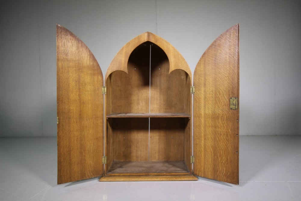 19th Century Antique Gothic Oak Wall Cupboard