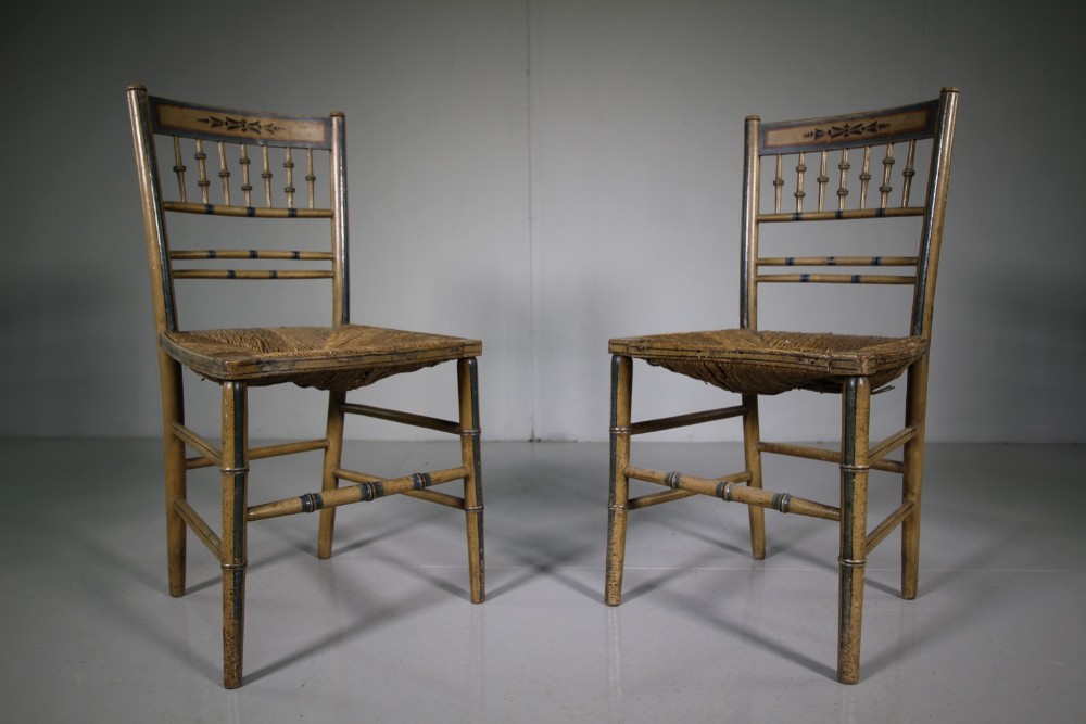 Pair of Regency Antique Painted Pine Chairs