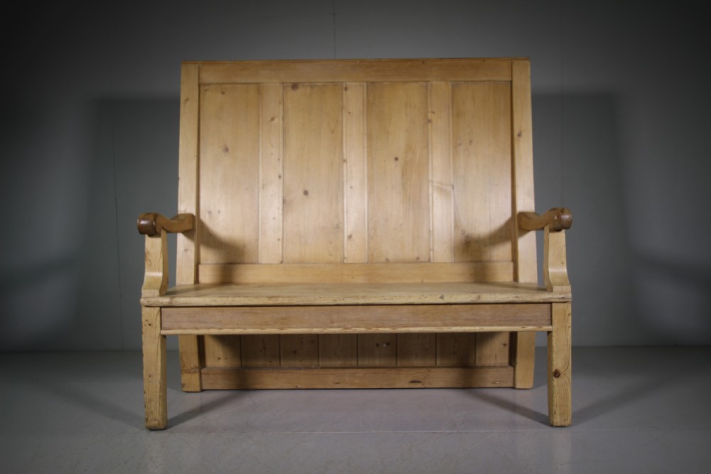 19th Century High Back Welsh Antique Pine Settle
