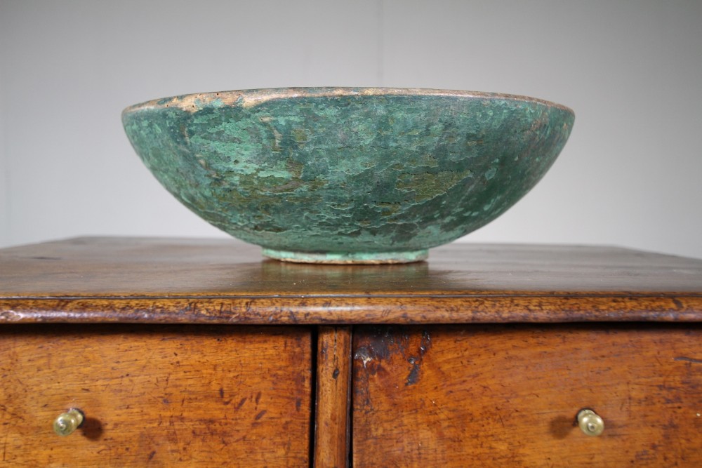 19th Century Antique Sycamore Dairy Bowl In Original Paint