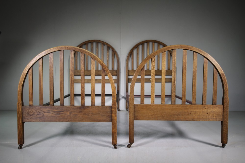 Pair of Edwardian Antique Oak Heals Single Beds