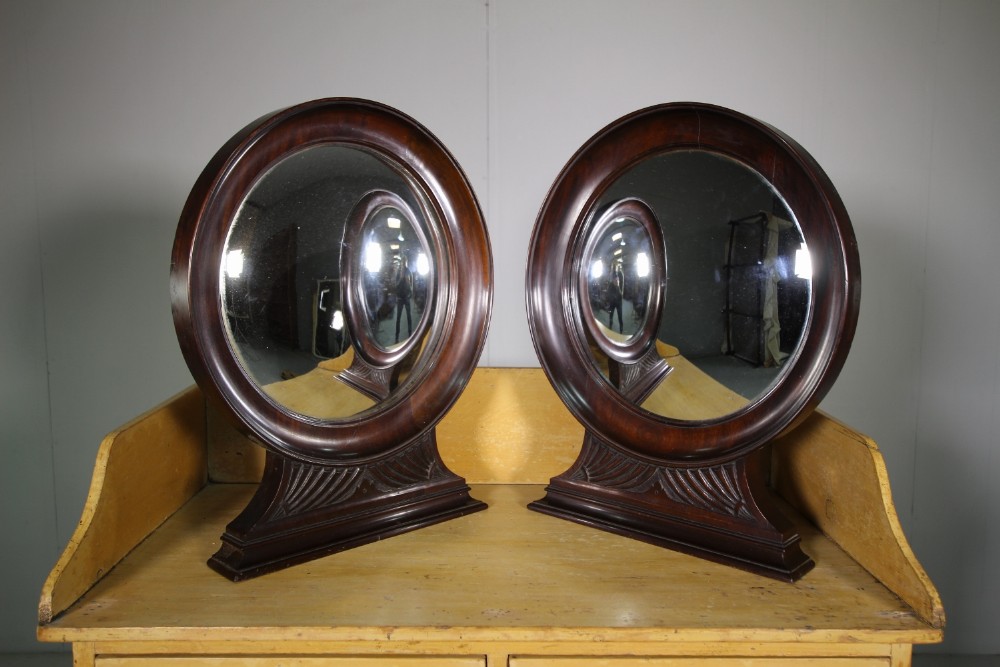 Pair of Edwardian Antique Mahogany Convex Mirrors