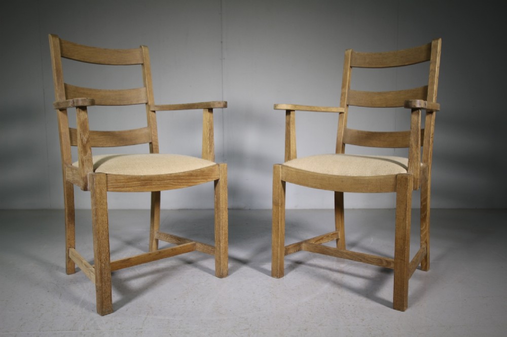 Pair of Heals Antique Oak Carver Dining Chairs - Labelled